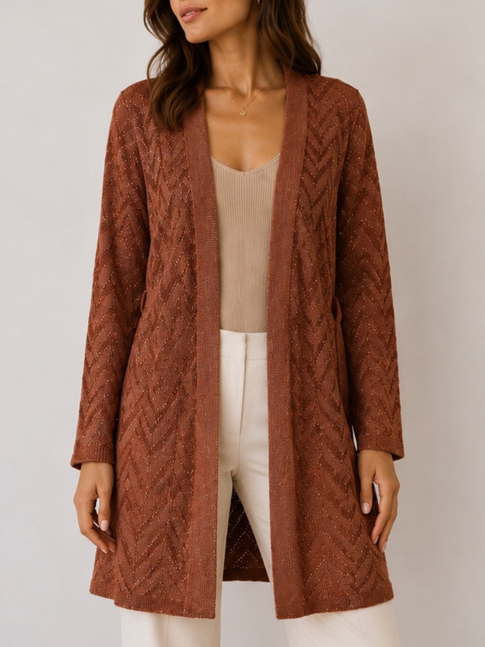 M Missoni Viscose/ Metallic Copper Chevron Knit Cardigan IT 42 missing belt